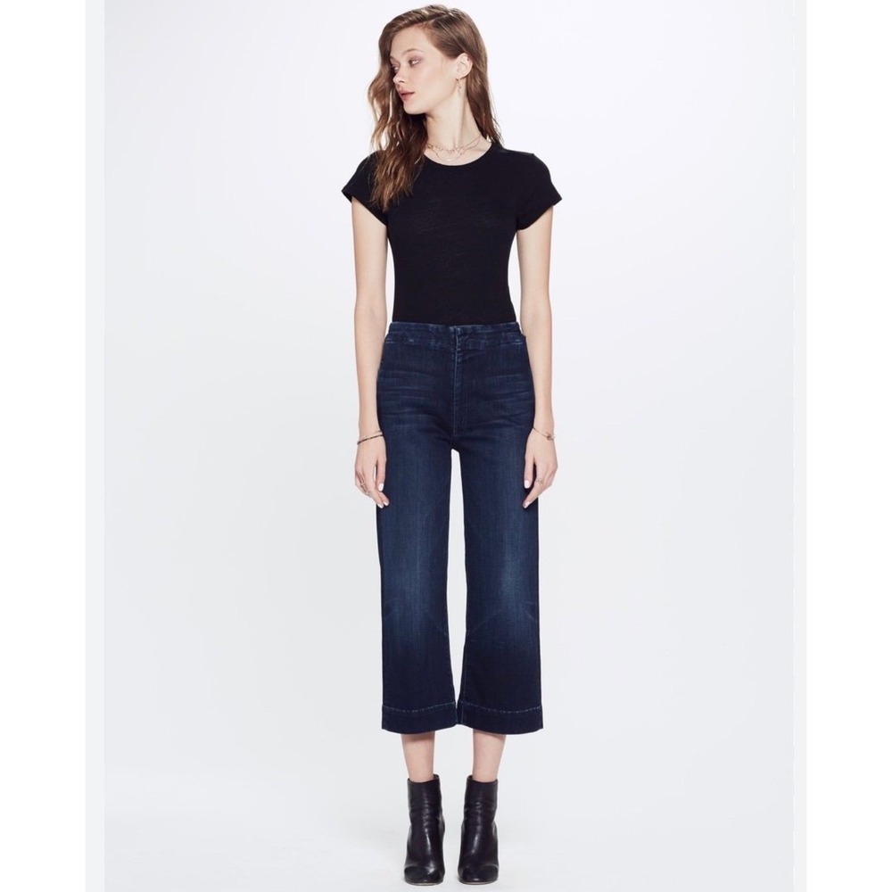 MOTHER The Zipper Cinch Greaser Squeeze Play Wide Leg Crop Jeans Dark Wash 29
